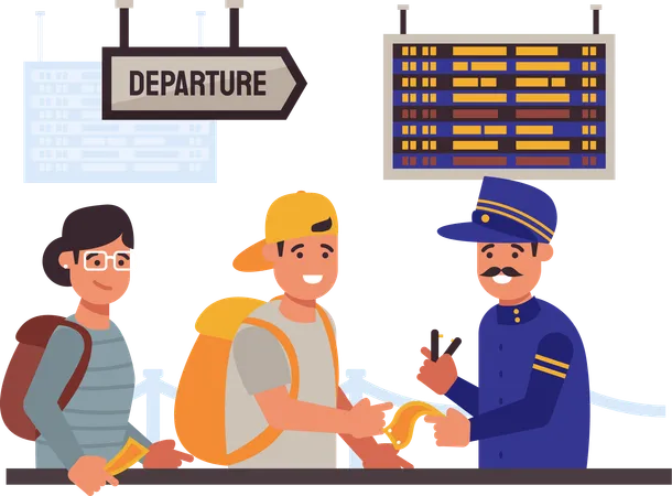 Ticket Officer Checking Tickets  Illustration