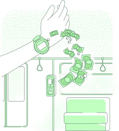 Ticket payment by NFC watch  Illustration