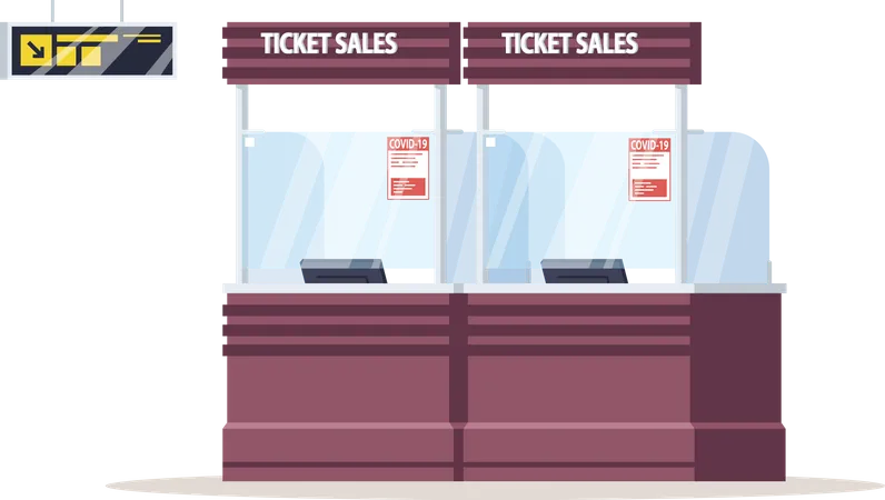 Ticket sales counter with coronavirus warning Illustration