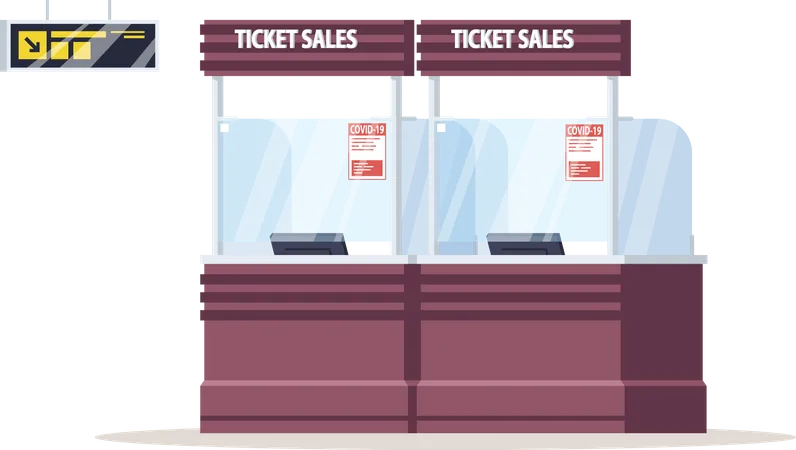 Ticket sales counter with coronavirus warning  Illustration