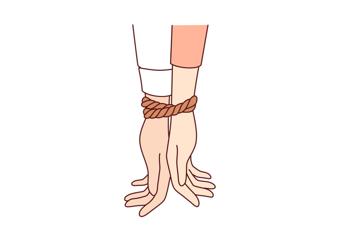 Tied hands of people in toxic relationships symbolize communication problems among men and women  Illustration