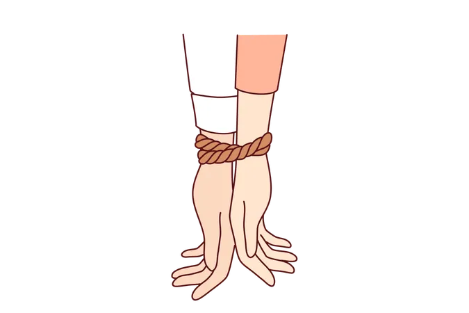 Tied hands of people in toxic relationships symbolize communication problems among men and women  Illustration