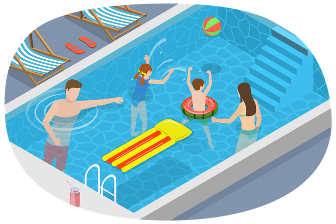 Tiempo de piscina familiar  Ilustración