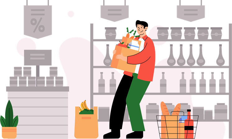 Tiempo mensual de compras en el supermercado  Ilustración