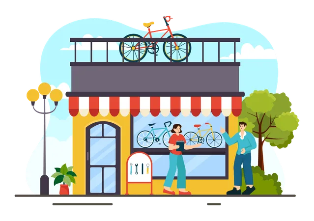 Tienda de bicicletas  Ilustración