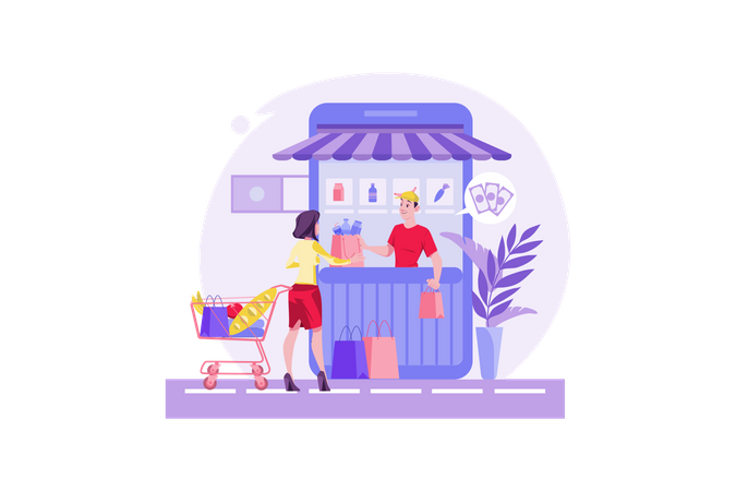 Tienda de comestibles en línea  Ilustración