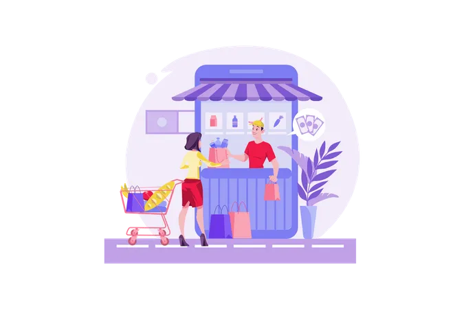 Tienda de comestibles en línea  Ilustración