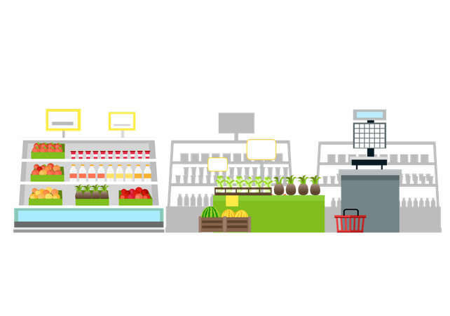 Interior de la tienda de comestibles  Ilustración