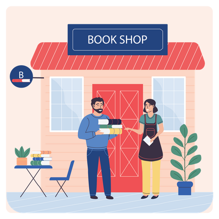 Tienda de compras de libros  Ilustración