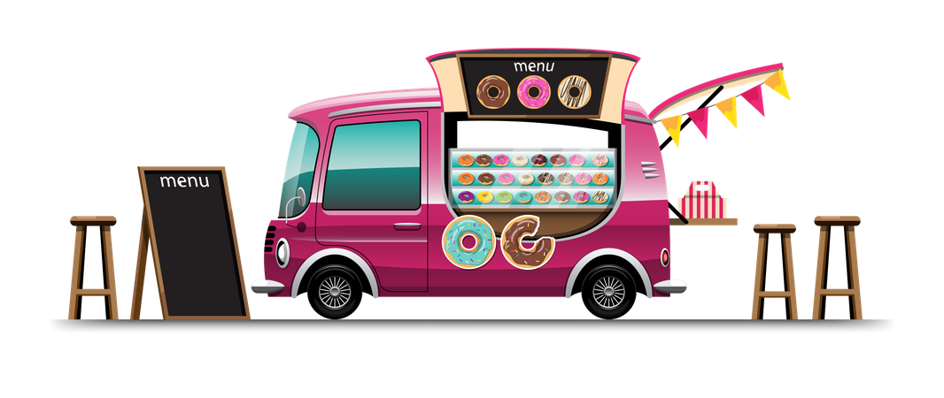 Tienda de donuts sobre ruedas  Ilustración