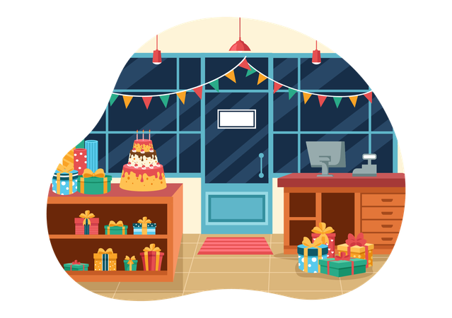 Tienda de regalos y pastelería  Ilustración
