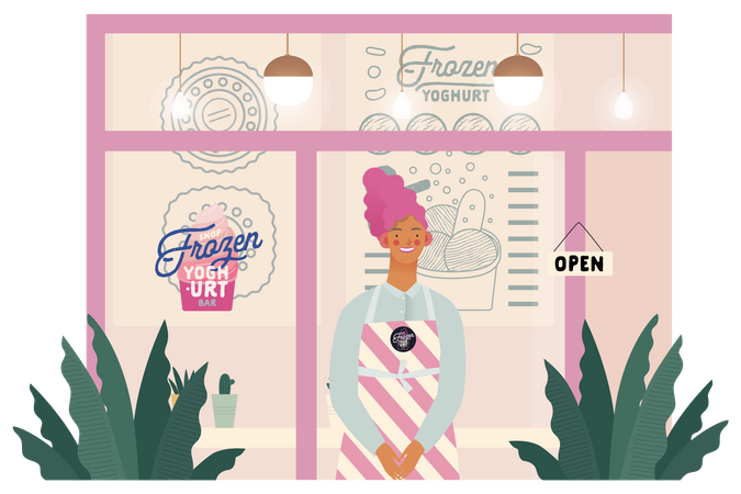 Tienda de yogur helado  Ilustración