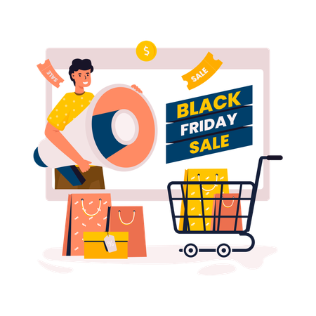 Venta de compras de viernes negro de tienda en línea  Ilustración
