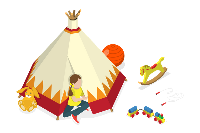 Tienda tipi para niños y actividades al aire libre para niños  Ilustración