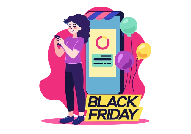 La mujer hace compras el viernes negro  Illustration