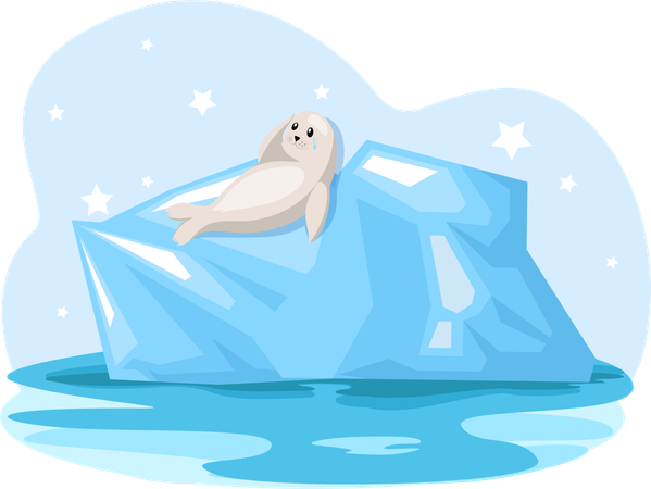 Tier auf Eisberg weint wegen schmelzender Gletscher  Illustration