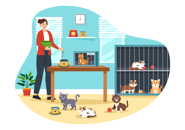 Animal Adoption Agency füttert Tiere  Illustration