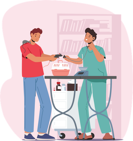 Tierarzt, der an der Behandlung von Haustieren arbeitet  Illustration