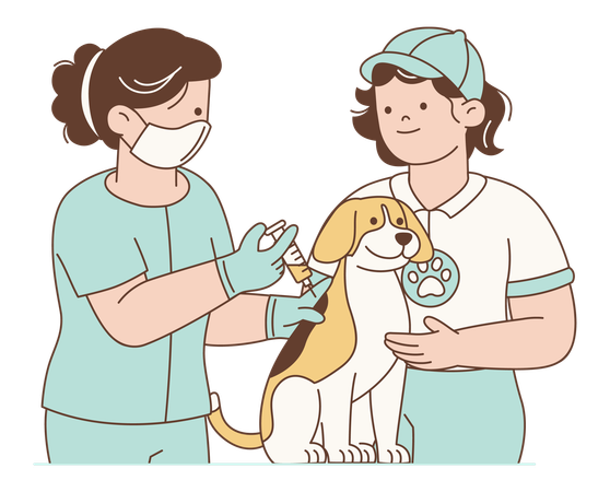 Tierarzt impft Hunde für die Gesundheit und Pflege der Tiere  Illustration