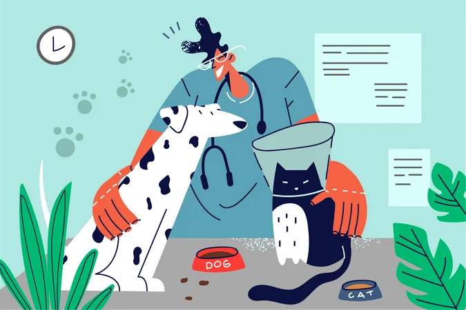 Tierarzt mit Haustier  Illustration