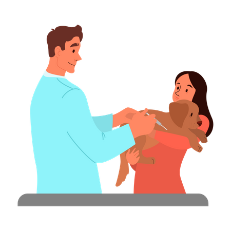 Tierarzt spritzt Hund Impfstoff  Illustration