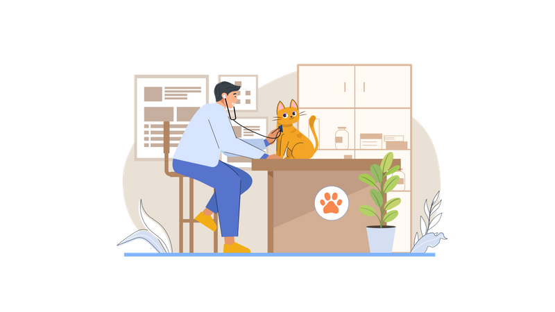 Tierarzt untersucht Katze  Illustration