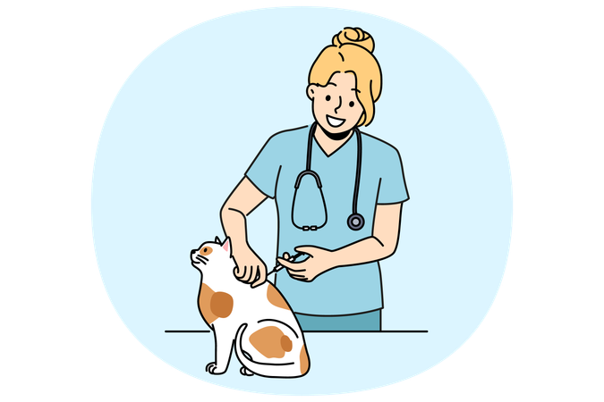 Tierärztin impft Katze, um sie vor gefährlichen Viren und Bakterien zu schützen  Illustration