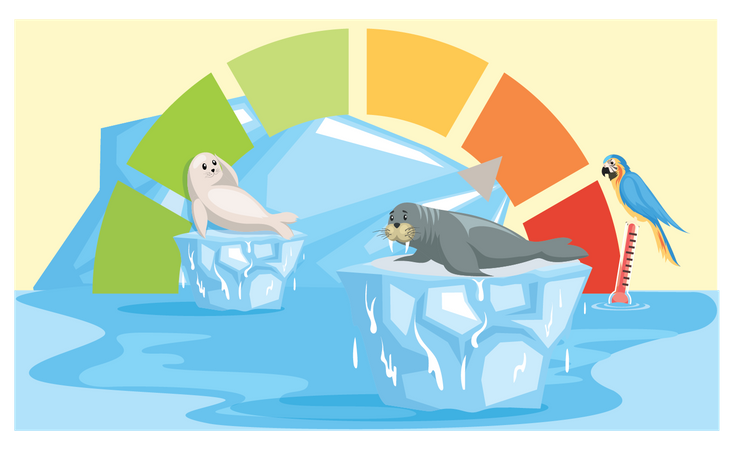 Tiere in der Polarregion, globale Erwärmung  Illustration