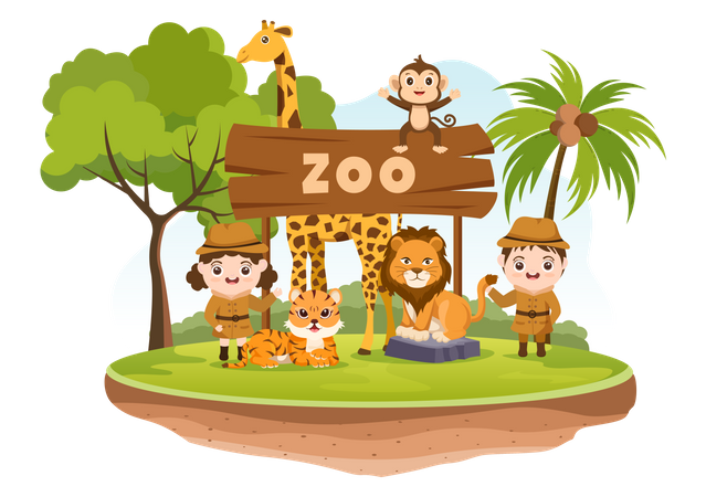 Tiere mit Kindern  Illustration