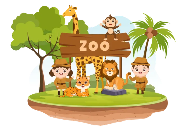 Tiere mit Kindern  Illustration