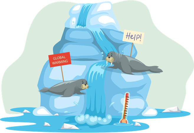 Tiere während der globalen Erwärmung erhöhen die Wassertemperatur  Illustration