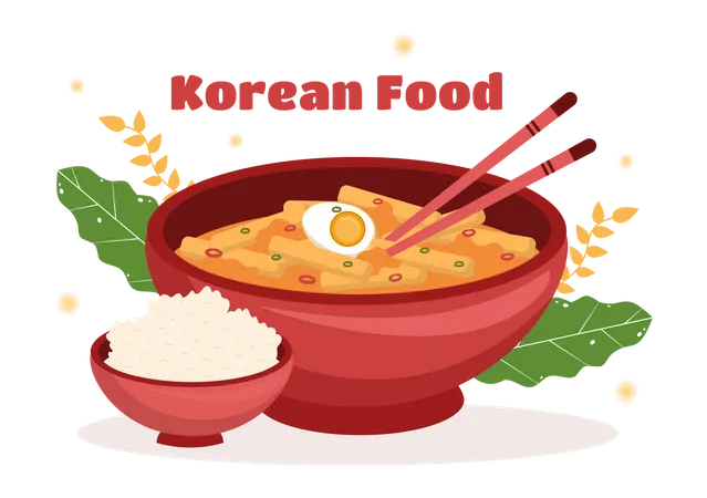 Tigela de comida deliciosa coreana  Ilustração