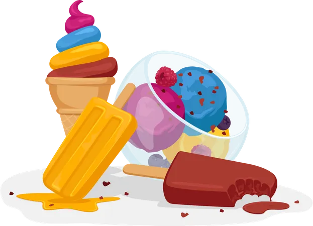 Tigela de sorvete e sobremesa  Ilustração