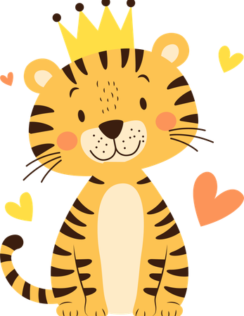 Tiger Animal Character Wearing King Crown  Illustration