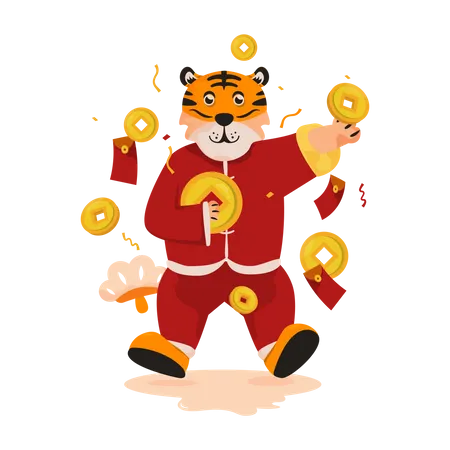 Tiger character with Chinese Coin  Illustration