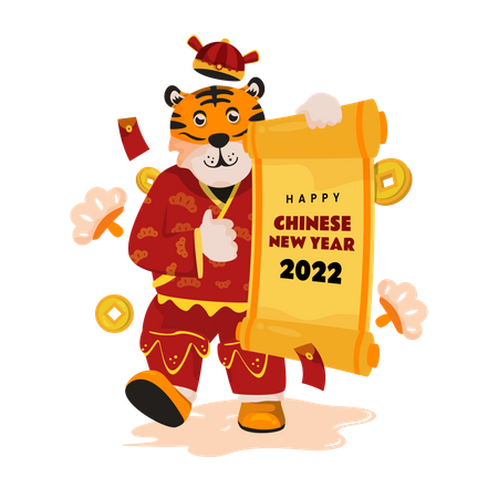 Tiger character with Chinese new year greetings  Illustration