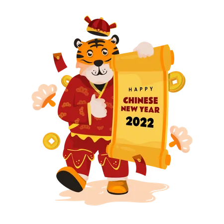 Tiger character with Chinese new year greetings  Illustration