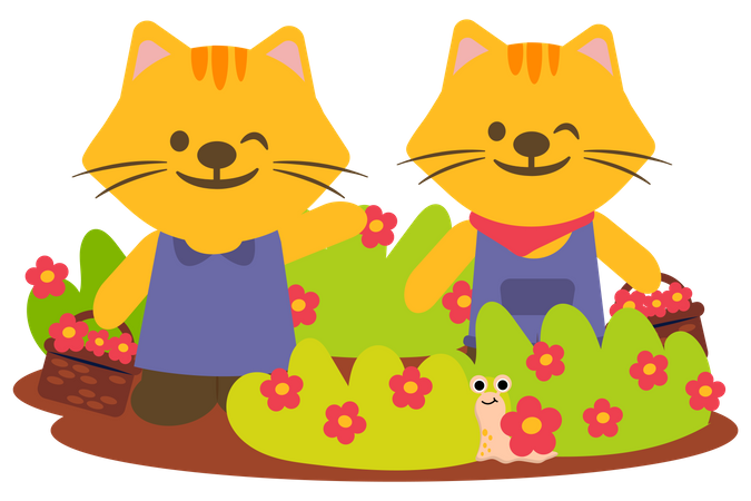 Tiger couple admire the flowers in garden Illustration