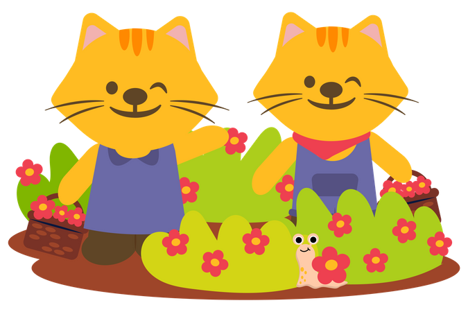 Tiger couple admire the flowers in garden  Illustration