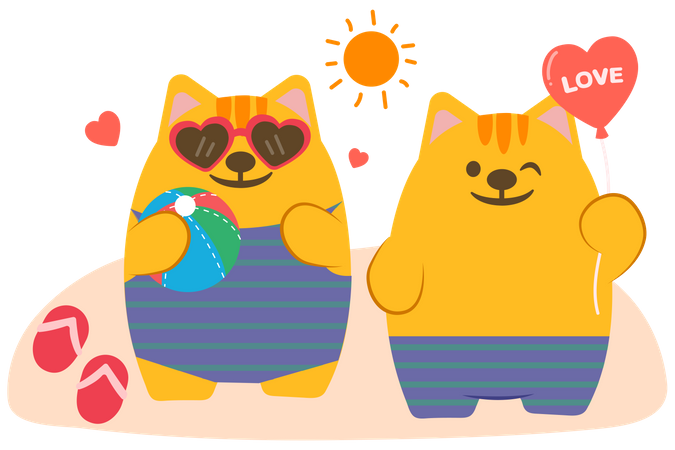 Tiger couple have vacation on the beach  Illustration