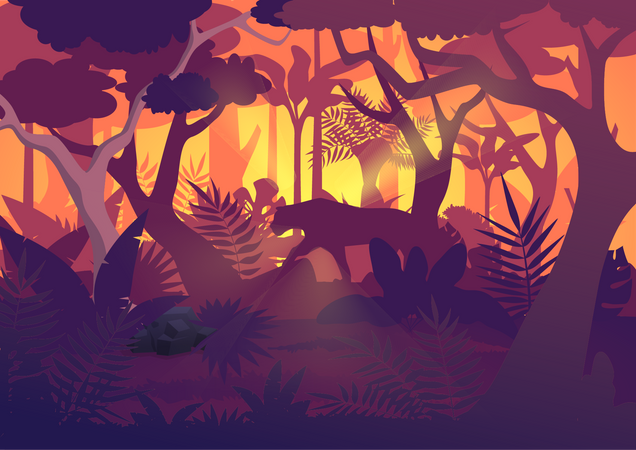 Tiger In Forest Illustration