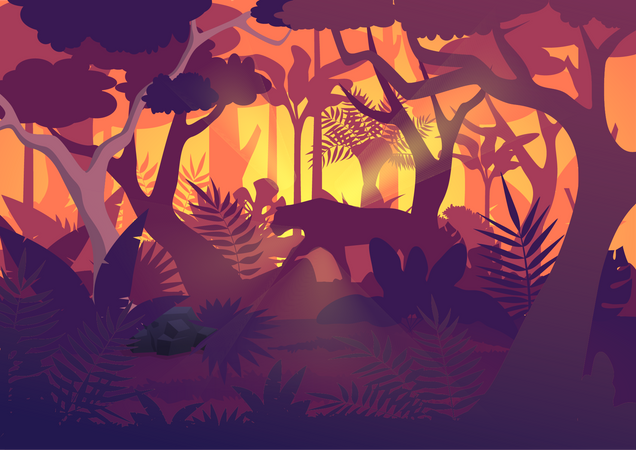 Tiger In Forest  Illustration