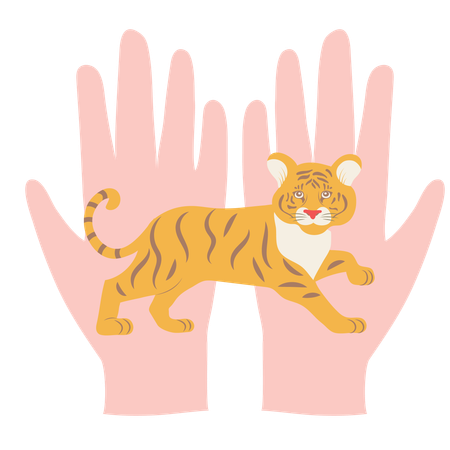 Tiger in den Händen  Illustration