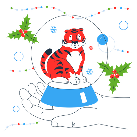 Tiger in Snow Globe Illustration