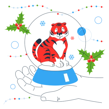 Tiger in Snow Globe  Illustration