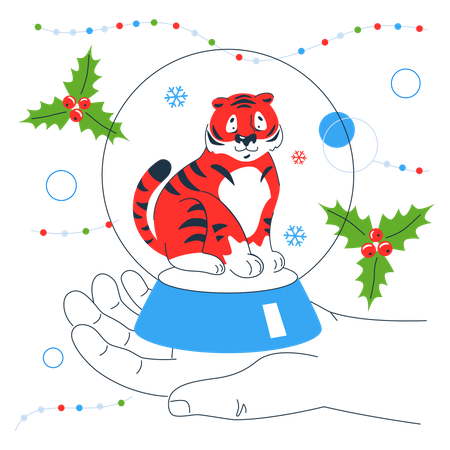 Tiger in Snow Globe  Illustration