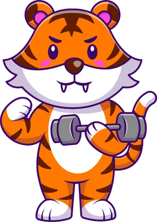 Tiger Lifting Dumbbell  Illustration