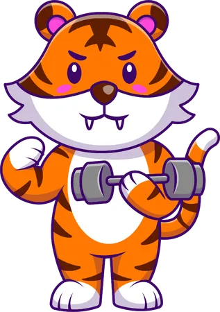 Tiger Lifting Dumbell  Illustration