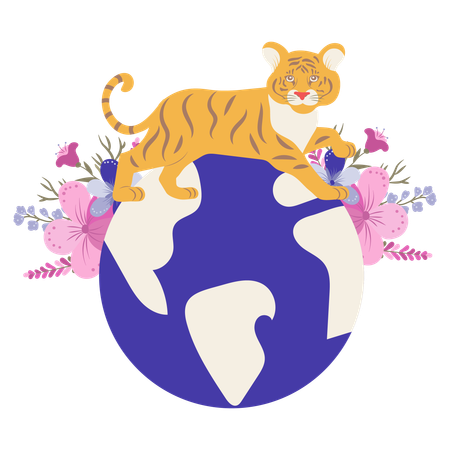 Tiger on planet  Illustration