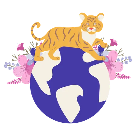 Tiger on planet  Illustration